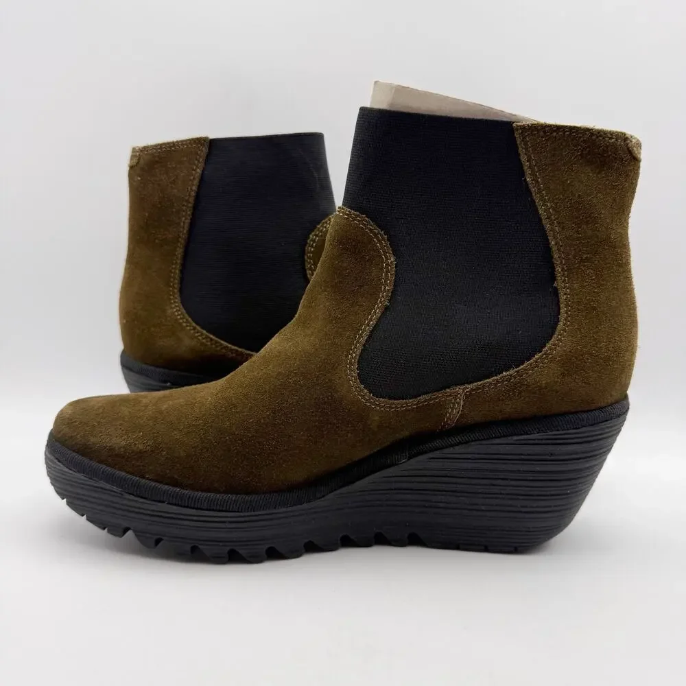 Fly London Womens Wedge Bootie EU 39 US 8-8.5 Brown Suede YADE398FLY NWOB